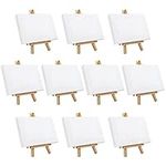 Belle Vous 10 Pack Mini Art Canvas with Wooden Easel - H15.5 x W8.9cm (6.10 x 3.5 inches) - Pre-Stretched and Primed Blank Canvas - Table Top Easels for Oil and Acrylic Painting & Drawing