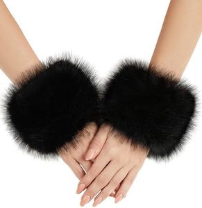 RSLOVE Faux Fur Wrist Cuff - Winter Furry Wrist Cuff Warmers for Women Girls Fuzzy Arm Warmers Halloween Santa Costume