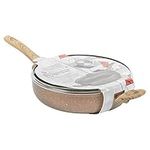 URBN-CHEF 28cm Deep Saute Pan Lidded Non Stick Ceramic Coated Induction Pot Cooking Frying (Rose Gold)