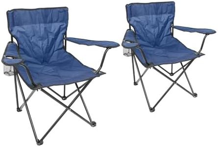 2X Matt Black/Navy Folding Canvas Camping Chairs - Adults Foldable Portable Lightweight Outdoor Fishing Garden Beach Chairs - by Harbour Housewares