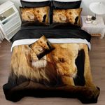 Lion Comforter Set King Size Wild Animal Sheet Set Couple Lion Bedding Home Decor Black Bed in a Bag 8 Pieces with 1 Cushion Cover (King, Lion)