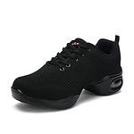 Womens Dance Sneakers Jazz Shoes - Lace-up Ballroom Outdoor Mesh Trainers Split Sole Lightweight Breathable Lady Platform Shoe (Color : Black, Size : 7 UK)