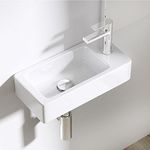 Durovin Bathrooms Small Cloakroom Basin 370 x 180 x 90mm (WxDxH)- Wall Mounted Basin - Rectangular Countertop Basin - One Right Hand Tap Hole-