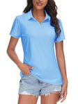 TACVASEN Womens Polo Shirts V-Neck Polos UPF 50+ Short Sleeve Golf Shirt for Work UV Protection Collared Shirt, Waterfall Blue, M