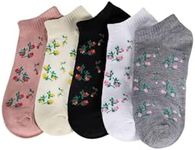 WDIRARA Women's 5 Pairs Floral Print Striped Cute Socks Casual Ankle Crew Socks Multi Floral Print One-Size