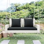 City Outdoor Furniture Hanging Porch Swing 2-Seater Patio Rattan Wicker Porch Swings Outdoor Solid Chain Comfortable Back Front Porch for Garden Balcony and Living Room Patio Swing (White & Silver)