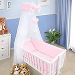 Baby Kids Canopy Bed Tent Drape Hung Dome Mosquito Net with Holder to Fit Crib Nursery Decoration Curtains for Children (Pink)