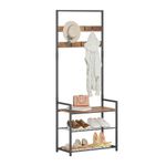 HOMEKOKO Coat Rack Shoe Bench Hall Tree Entryway Storage Bench Wood Look Accent Furniture with Metal Frame 3-in-1 Design (Rustic Brown)