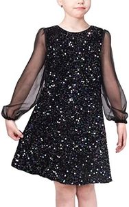 Girls Dress Black Sequin Sheer Mesh Long Sleeve Party Elegant Ball Gown 6 Years