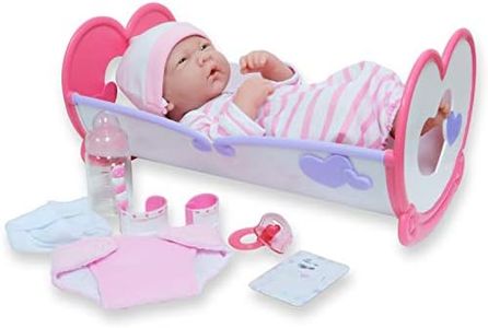 JC TOYS- Muñeca La Newborn recién Nacida de 36 cm, de Vinilo Suave, Incluye Cuna Mecedora y 7 Accesorios, Rosa, diseñado en España por Berenguer, +2 años
