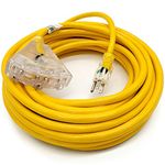 50 ft - 14 Gauge Heavy Duty Extension Cord - 3 Outlet Lighted SJTW - Indoor/Outdoor Extension Cord by Watt's Wire - 50' 14-Gauge Grounded 15 Amp Extension Cord