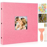 Ywlake Photo Album Self Adhesive Stick Sticky Pages, Large Linen Scrapbook Magnetic Adhésif Autoadhésif Photo Albums Holds Different Size 4x6 5x7 8x10 Picutes (40 Small Sheets / 80 Pages, Pink)