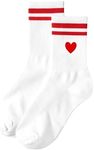 OYOANGLE Women's Cute Heart Print Crew Socks Casual Mid Calf Sock Soft Breathable Everyday Socks White and Red 40-43