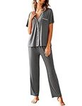 Avidlove Women Pajamas Set Notch Collar Soft Sleepwear Pjs Short Sleeve Button Down Nightwear with Long Pants Grey