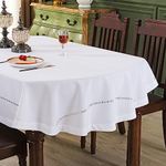 Handmade Hemstitch Tablecloth Natural Faux Linen Table Cloth Oval Rustic Table Cover for Kitchen Dinning Room Party Solid Beige 60x84 inch