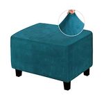 LiveGo Ottoman Cover, Footstool Cover, Washable Velvet Ottoman Slipcover, Rectangle Dustproof Pouffe Cover, Elastic Detachable Stool Cover in Five Colors (Deep Teal, Large)