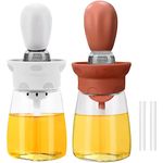 TINMIX Oil Dispenser with Brush - 2Pack Glass Olive Oil Dispenser Bottle for Kitchen with Silicone Basting Brush BBQ Grilling Baking Cooking, T-OB22, White+Red