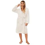 HEARTNICE Fuzzy Soft Robes for Women, Long Plush Hooded Robe Fluffy Warm Bathrobes(Off-White,S/M)