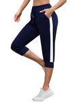 Jezonga Women's Capri Pants Cropped Joggers Trousers Sweatpants Soft Sports Running Gym Fitness Tracksuit Bottoms with Pockets Dark Blue，XL