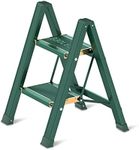 2 Step Ladder, Folding Step Stool with Wide Anti-Slip Gold Wide Pedal, Lightweight Aluminum Step Ladders for Adults, Multi-Functional Ladders with 330lbs Load Capacity for Home and Kitchen, Green