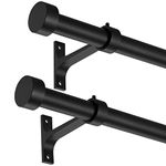 2-Pack Curtain Rod for Windows 48-84",Adjustable Window Curtain Rods with Premium Aluminum End Cap Finials and Full Surround Brackets,7/8"(0.073Feet) Diameter,Matte Black Drapery Rods for Curtains