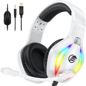 Fachixy 「2024 New」 FC100 Cascos Gaming para PS4/PS5/PC/Xbox One/Switch, Auriculares Gaming Cancelación de Ruido, Cascos con Microfono Estéreo Sonido, Cascos PS4 con 3.5mm Jack con Luz RGB (Blanco)