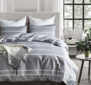 Fire Kirin Bohemian Duvet Cover Queen, 3PC (1 Duvet Cover + 2 Pillowcases) Utrl Soft Duvet Cover Sets Gray Triangle Pattern, Luxury Hypoallergenic Comforter Cover (Queen)