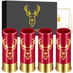 Deer Head Plastic Shot Glasses, Set of 4 with Gift Box, 12GA Stag Hunting Gifts, Novelty Shot Glasses for Men Women Wedding Party Gifts, Small Bullet Shot Cups for Whiskey Vodka Liquor, Red