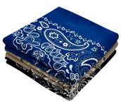 Classic Paisley Bandanas - 3 Pack Gift Set, 100% Cotton, 22x22 Inches (Black Blue Tan)