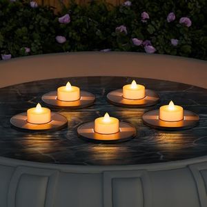 GGNOO Floating Pond Lights, 5 Pack Solar Candles Outdoor Waterproof IP66 Tea Lights Battery Operated for Bathtub, Pond, Event, Party, Birth Bath. (5 Piece)