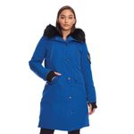 Alpine North Laurentian Women's Vegan Down Parka - Water Repellent, Windproof, Warm Insulated Winter Coat with Faux Fur Hood (X-Small, Cobalt)