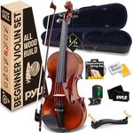 Pyle 1/2 Size Beginner Violin Starter Kit, Violin Starter Package with Travel Case & Bow, Extra Strings, Digital Tuner, Shoulder Rest & Cleaning Cloth for Students, Kids, Adults