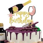 ZHUOWEISM 1 PCS Champagne Happy Birthday Cake Topper Assembled Glitter Cheers & Beers Cake Pick or Celebrating Glorymoment Beer Theme Birthday Theme Party Supplies