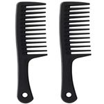 2 Pieces Wide Tooth Detangling Large Comb for Women Shower Wet Dry Curly Long Thick Hair (Black)