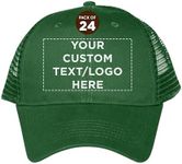 DISCOUNT PROMOS Custom Cotton Front Mesh Baseball Hat Set of 24 - Personalized Embroidered Caps for Men, Dad, and Women, Adjustable Snapback, Great for Golf and Promotional Apparel - Green