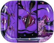 Impressed Trippy Drippy Rolling Tray for Women - Girly Purple 7" X 5" Small Mini Size Cute Cigarette Rolling Tray for Girls - Premium Metal Custom Design Raw Tobacco Smoking Accessories Gift