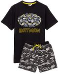 DC Comics Batman Pyjamas For Men | Short OR Long Leg Bottom Options Camo PJS | Adults Superhero Black T-Shirt & Adjustable Drawstring Loungepants Gift