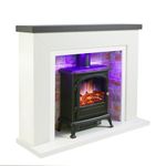 Endeavour Fires Farlington Electric Fireplace, Black Log Burner Stove in 48’’ Off White Surround, LED Downlights with Remote Control (Grey Top/Red Brick)