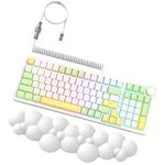 AJAZZ AK992 Wireless Mechanical Gaming Keyboard and Cloud Wrist Rest and Coiled Cable, 2.4G/BT5.0/Wired, RGB Backlit Hot Swappable, Gasket Mount,Knob Control, 3 in 1 PC Gamer Accessories(Brown Switch)