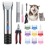 BarberBoss Professional Dog Grooming Kit - Low Noise Pet Clipper with 2 Speed Settings, Ceramic Blades, USB Charging, LED Display and 8 Comb Attachments, QR-9081