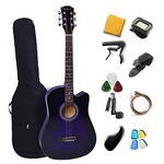 Rosefinch Acoustic Guitar 38 Inch Beginners Guitar Guitare Acoustique Wooden Guitar with Pick Picks Capo Tuner Strap Musical Instruments (Purple)