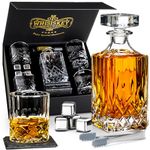 Whisiskey - Whiskey Decanter - Classic - 700 ml - Whisky Carafe and Glass Set - Gifts for Men - Gift for Men - Inc. 4 Whiskey Glasses, 4 Whiskey Stones, Spout, 4 Coasters, Glass Stopper and Ice Tongs