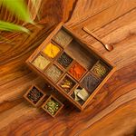 ExclusiveLane Twelve Blends Spice Box with 12 Containers & Spoon (Sheesham Wood) - Wooden Spice Box Set for Kitchen Masala Spice Boxes Masala Daani Namak Dani Dabba Multipurpose Decorative Boxes