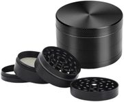 Dinghaole Herb Grinder, Four Piece Black Premium Zinc Alloy Herb Grinder, Portable Zinc Alloy Metal Grinders with Sifter and Magnetic Top for Dry Herb and Spices, Black 40mm