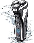 Hatteker Men's USB Rechargeable Electric Cordless Rotary Wet and Dry Beard Pop-Trimmer, Black