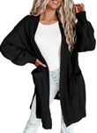 Dokotoo Cardigans for Ladies Open Front 2024 Fashion Winter Long Sleeves Lightweight Side Split Fall Knit Sweater Coats with Pockets,Black XX-Large