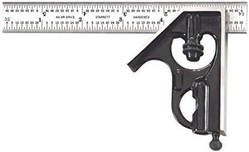 Starrett Steel Combination Square with Square Head - 6" Blade Length, Forged and Hardened Steel Heads, Reversible Lock Bolt, Scriber, Spirit Level, 4R Graduation - C33H-6-4R
