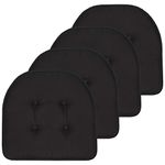 Sweet Home Collection Chair Cushion Memory Foam Pads Tufted Slip Non Skid Rubber Back U-Shaped 17" x 16" Seat Cover, 4 Pack, Black