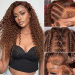 Chocolate Brown 13x4 HD Lace Front Wig Human Hair 180 Density Deep Wave Brazilian Real Hair Wigs for Black Women Light Brown Curly Glueless Lace Frontal Wig Pre Plucked With Baby Hair 18 Inch(46cm)