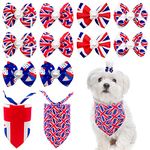 BIPY 2Pcs Union Jack Dog Bandanas and 5Pairs Dog Hair Bows UK Flag Festival Pet Triangle Scarf Soft Bibs for Small Medium Patriotic Dogs Cats Neckerchief Dog Hair Bows Colors Randomly